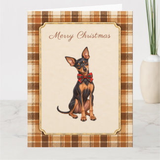 Miniature Pinscher Christmas Tartan Card