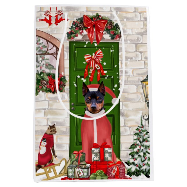 Miniature Pinscher Dog Christmas  Medium Gift Bag (Front)