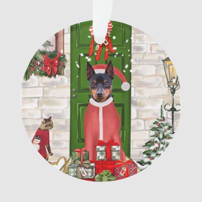 Miniature Pinscher Dog Christmas Ornament (Front)