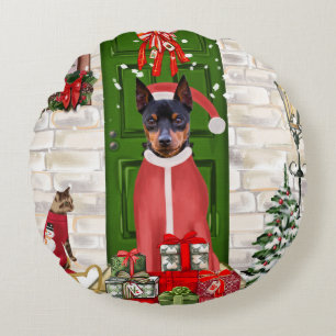 Miniature Pinscher Dog Christmas Round Pillow