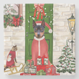 Miniature Pinscher Dog Christmas Stone Coaster