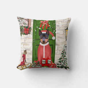 Miniature Pinscher Dog Christmas Throw Pillow