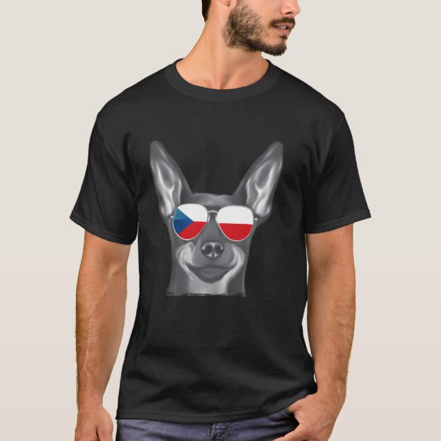 Miniature Pinscher Dog Czech Flag Sunglasses T-Shirt (Front)