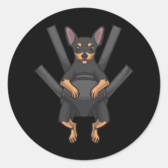 Miniature Pinscher Dog In A Carrier Classic Round Sticker (Front)