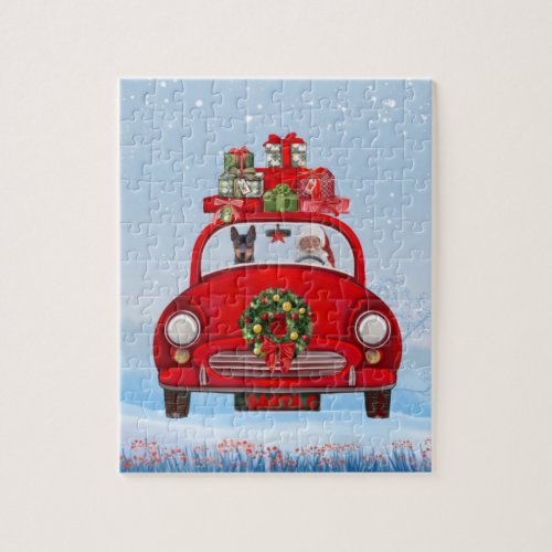 Miniature Pinscher Dog In Car With Santa Claus  Jigsaw Puzzle