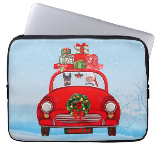 Miniature Pinscher Dog In Car With Santa Claus  Laptop Sleeve