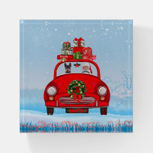 Miniature Pinscher Dog In Car With Santa Claus Paperweight