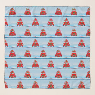 Miniature Pinscher Dog In Car With Santa Claus  Scarf