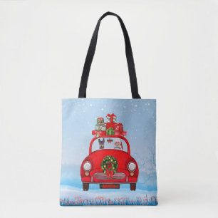 Miniature Pinscher Dog In Car With Santa Claus Tote Bag