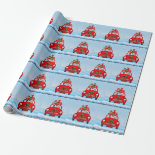 Miniature Pinscher Dog In Car With Santa Claus Wrapping Paper