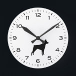 Miniature Pinscher Dog Silhouette MinPin Round Clock<br><div class="desc">A fun Miniature Pinscher wall clock for the home or office. Makes an original gift for MinPin lovers. Check out Jenn’s Doodle World for even more decorative clocks and dog breed themed home decor.</div>