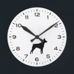 Miniature Pinscher Dog Silhouette MinPin Round Clock<br><div class="desc">A fun Miniature Pinscher wall clock for the home or office. Makes an original gift for MinPin lovers. Check out Jenn’s Doodle World for even more decorative clocks and dog breed themed home decor.</div>