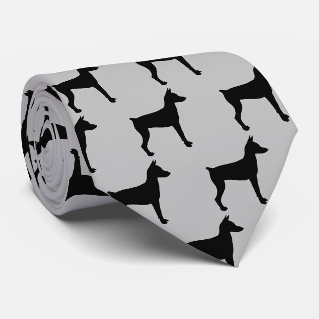 Miniature Pinscher Dog Silhouette Neck Tie (Rolled)