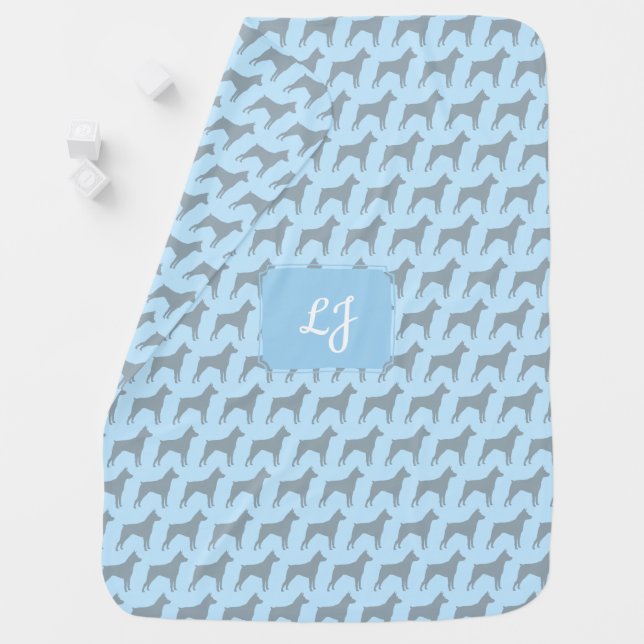 Miniature Pinscher Dog Silhouettes with Your Text Stroller Blanket (In Situ)