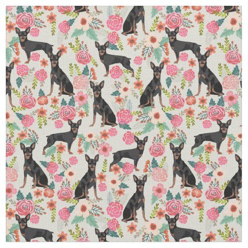 miniature pinscher dog vintage florals fabric