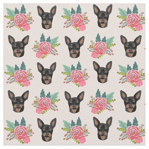 miniature pinscher dogs pink floral fabric