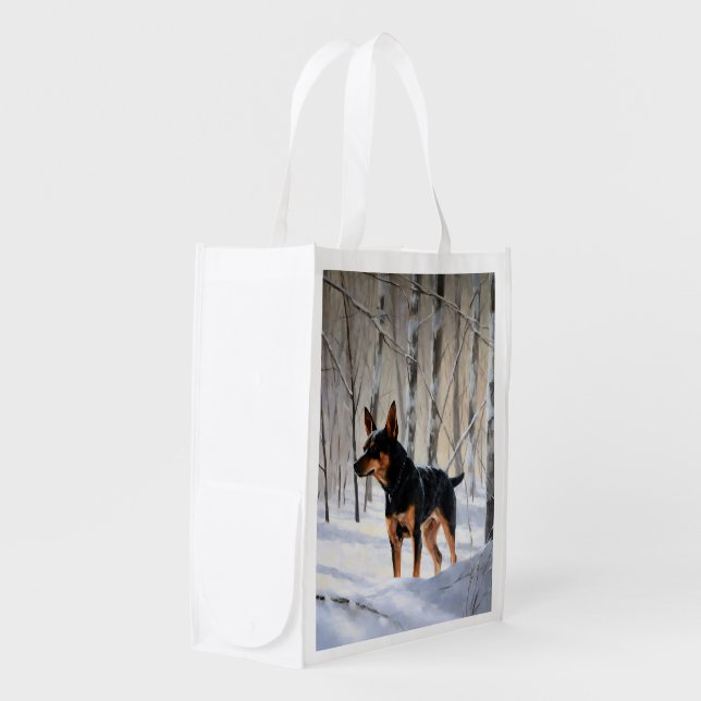 Miniature Pinscher Let It Snow Christmas Grocery Bag (Front Side)