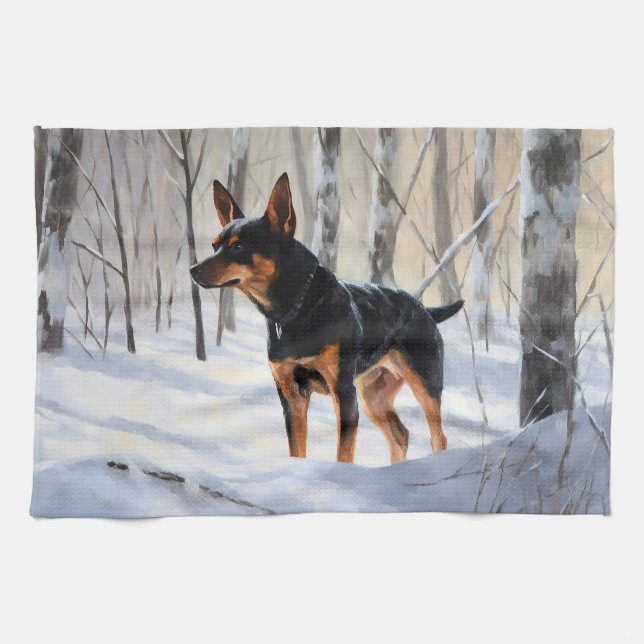 Miniature Pinscher Let It Snow Christmas Kitchen Towel (Horizontal)