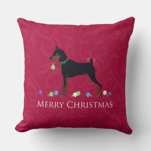 Miniature Pinscher Merry Christmas Design Throw Pillow (Front)