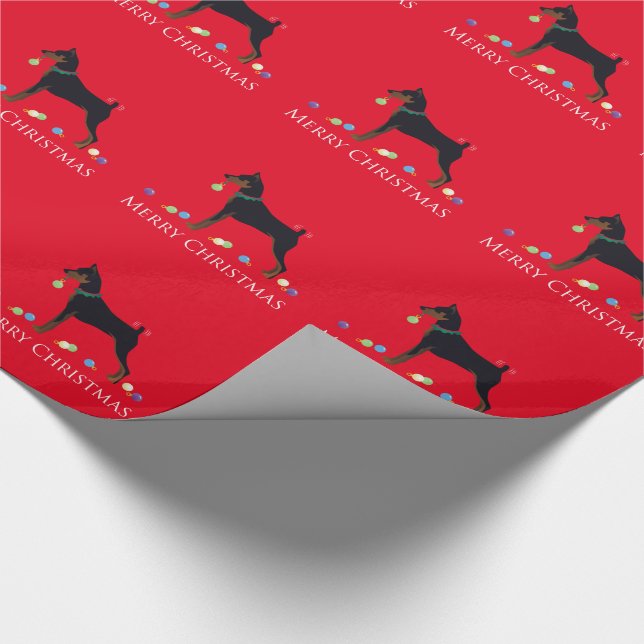 Miniature Pinscher Merry Christmas Design Wrapping Paper (Corner)