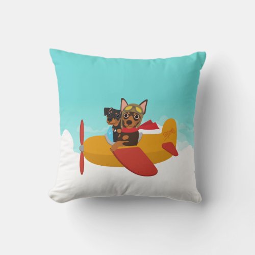 Miniature Pinscher Min Pin Pilot Airplane Pillow