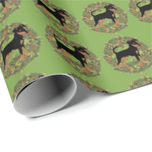 Miniature Pinscher Natural Black and Tan Wreath Wrapping Paper