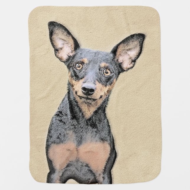 Miniature Pinscher Painting Cute Original Dog Art Baby Blanket (Front)