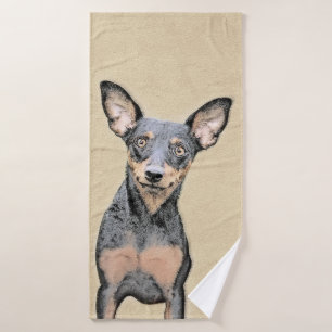 Miniature Pinscher Painting Cute Original Dog Art Bath Towel Set