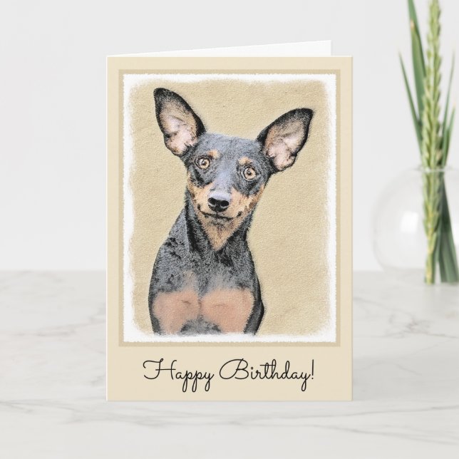 Miniature Pinscher Painting Cute Original Dog Art Card (Front)