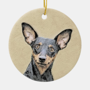 Miniature Pinscher Painting Cute Original Dog Art Ceramic Ornament