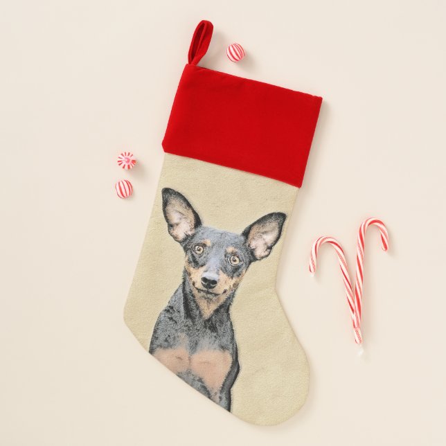 Miniature Pinscher Painting Cute Original Dog Art Christmas Stocking (Front)
