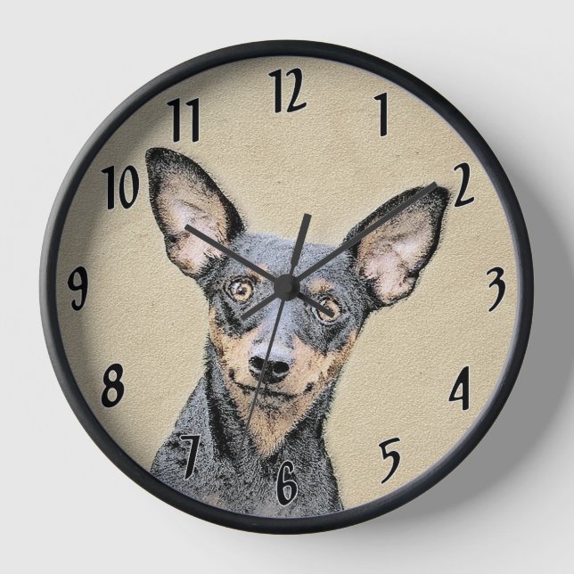 Miniature Pinscher Painting Cute Original Dog Art Clock (Front)