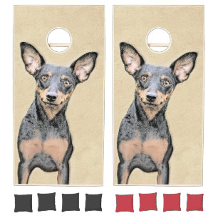 Miniature Pinscher Painting Cute Original Dog Art Cornhole Set