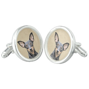 Miniature Pinscher Painting Cute Original Dog Art Cufflinks