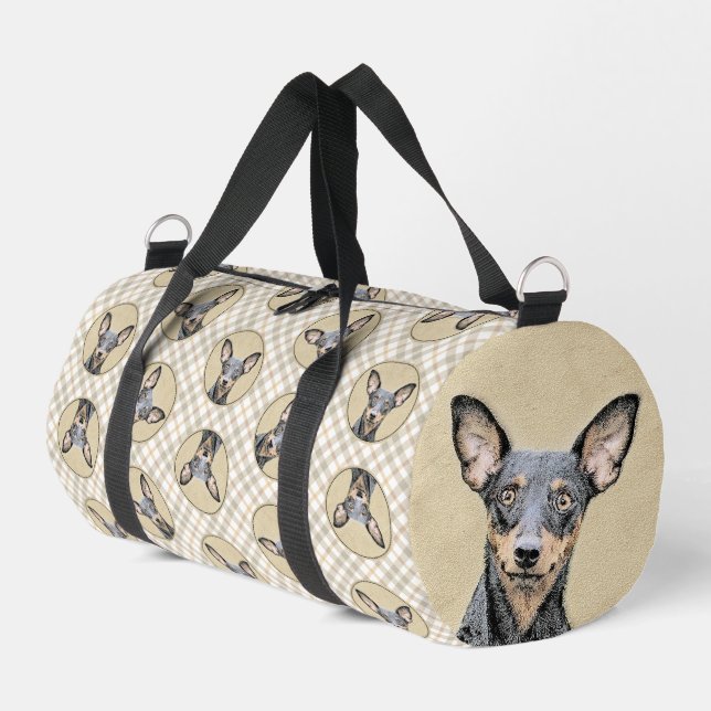 Miniature Pinscher Painting Cute Original Dog Art Duffle Bag (Left Corner)