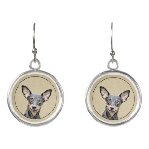 Miniature Pinscher Painting Cute Original Dog Art Earrings