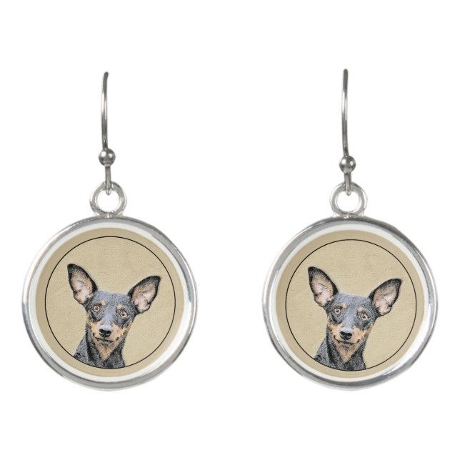 Miniature Pinscher Painting Cute Original Dog Art Earrings (Front)