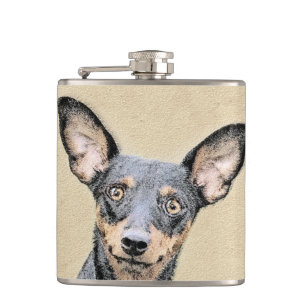 Miniature Pinscher Painting Cute Original Dog Art Flask