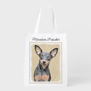 Miniature Pinscher Painting Cute Original Dog Art Grocery Bag