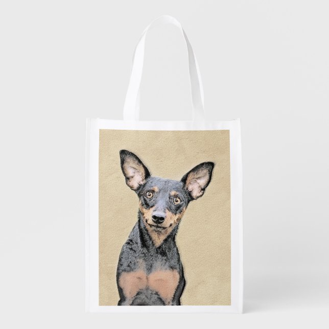 Miniature Pinscher Painting Cute Original Dog Art Grocery Bag (Front)