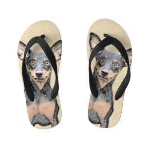 Miniature Pinscher Painting Cute Original Dog Art Kid's Flip Flops