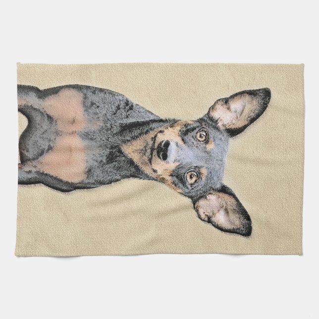 Miniature Pinscher Painting Cute Original Dog Art Kitchen Towel (Horizontal)