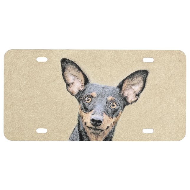 Miniature Pinscher Painting Cute Original Dog Art License Plate (Front)