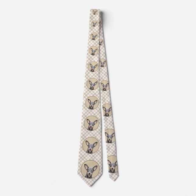 Miniature Pinscher Painting Cute Original Dog Art Neck Tie (Front)