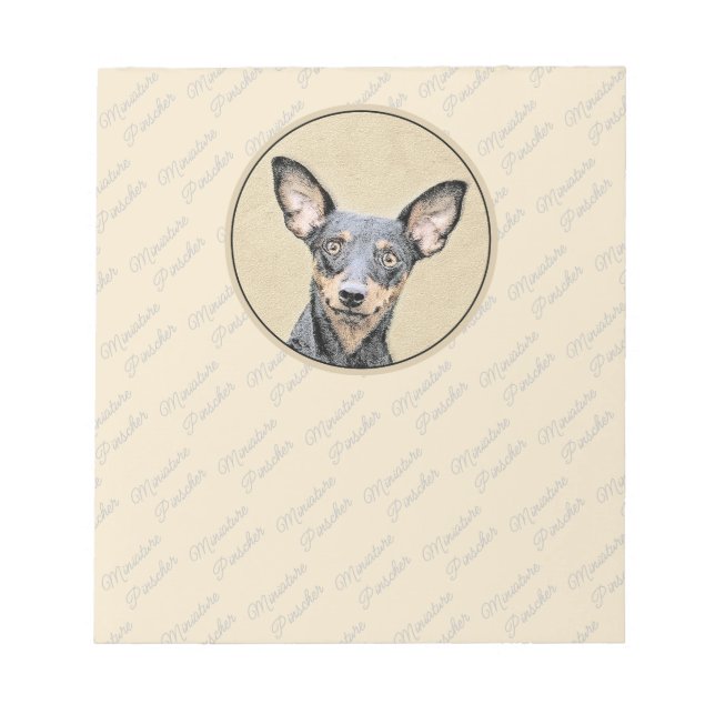 Miniature Pinscher Painting Cute Original Dog Art Notepad (Front)
