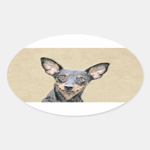 Miniature Pinscher Painting Cute Original Dog Art Oval Sticker