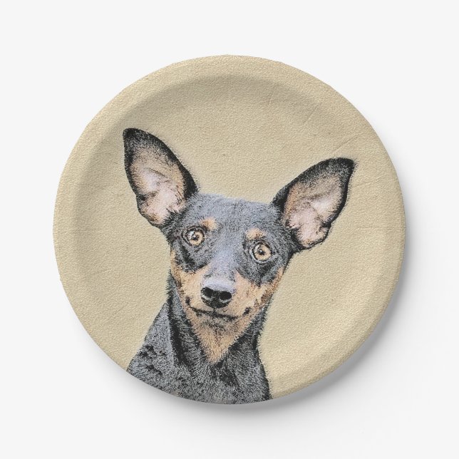 Miniature Pinscher Painting Cute Original Dog Art Paper Plates (Front)