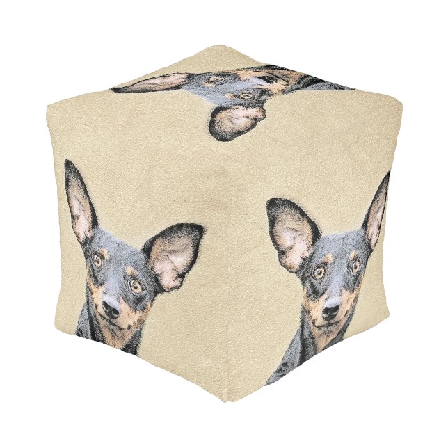 Miniature Pinscher Painting Cute Original Dog Art  Pouf (Angled Back)