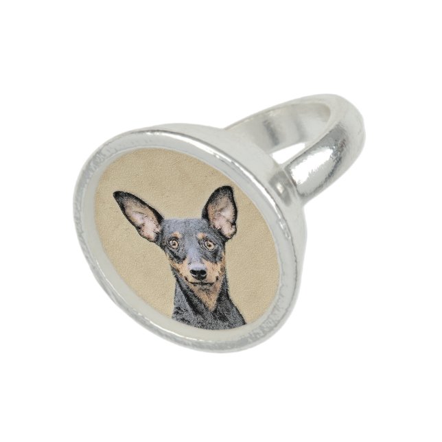 Miniature Pinscher Painting Cute Original Dog Art Ring (Top)