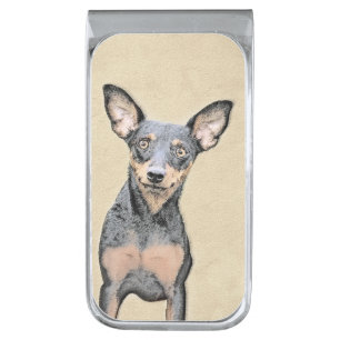 Miniature Pinscher Painting Cute Original Dog Art Silver Finish Money Clip